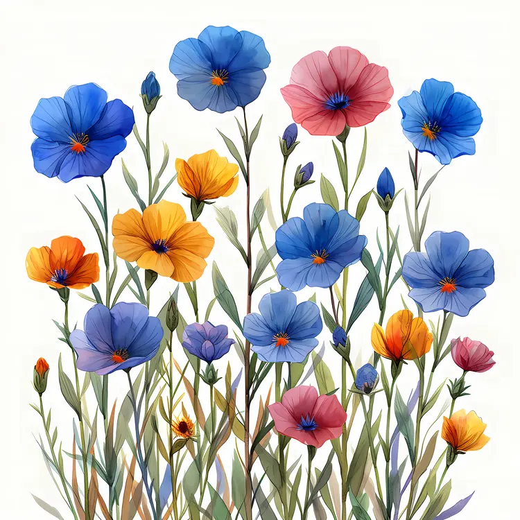 Colorful Floral Pattern with Blue and Pink Flowers