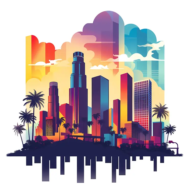 Colorful Cityscape with Reflections