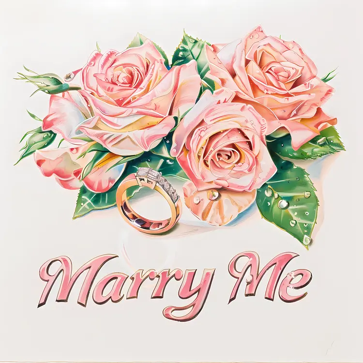 Marry Me Text with Roses and Ring
