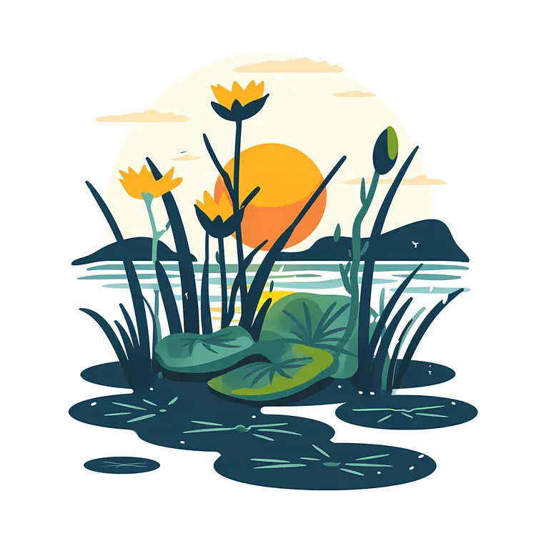 Sunset with Water Lilies