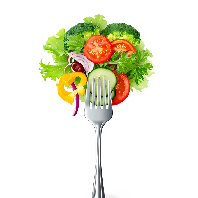 Healthy Salad on Fork with Fresh Vegetables
