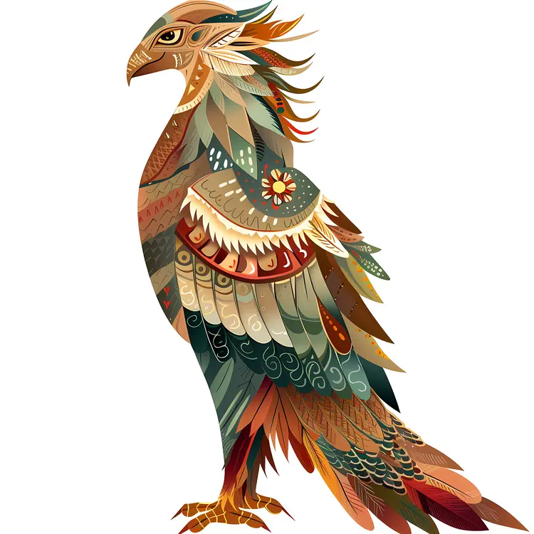 Stylized Bird with Colorful Feathers