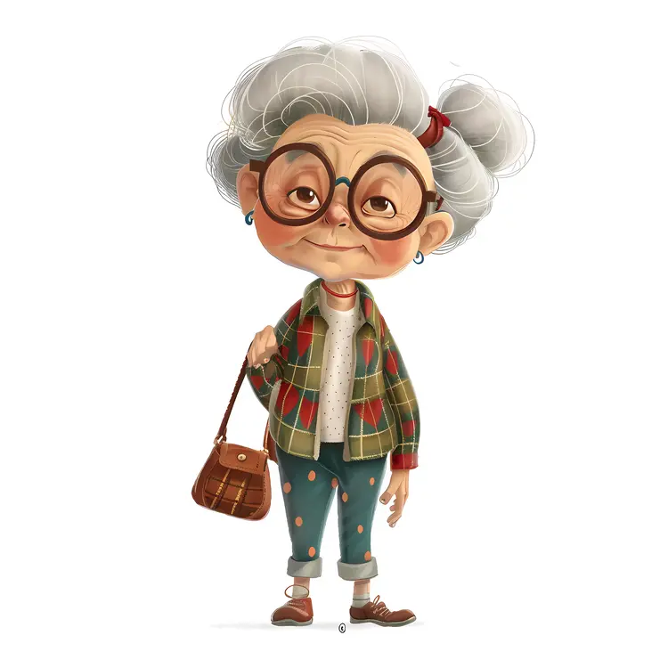 Cute Elderly Woman with Glasses and Purse