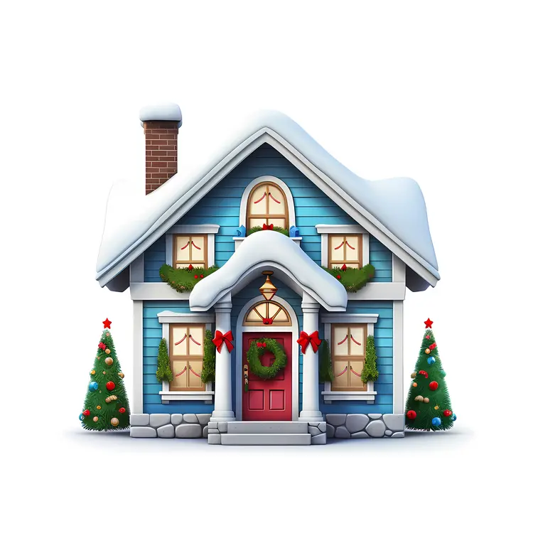 Small cute doodle house with Christmas decorations