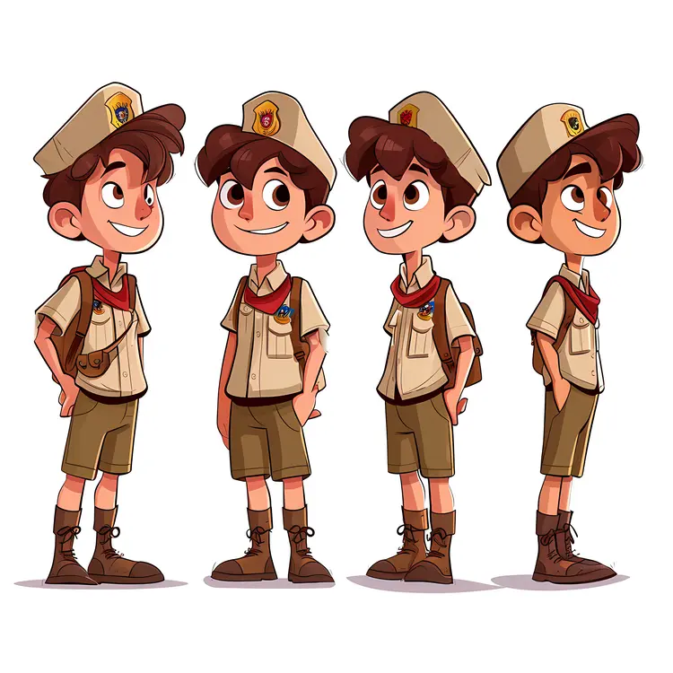 Group of Boy Scouts in Different Poses