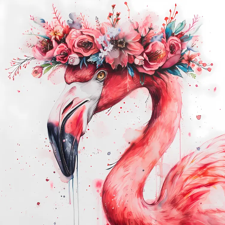 Elegant Flamingo with Flower Crown