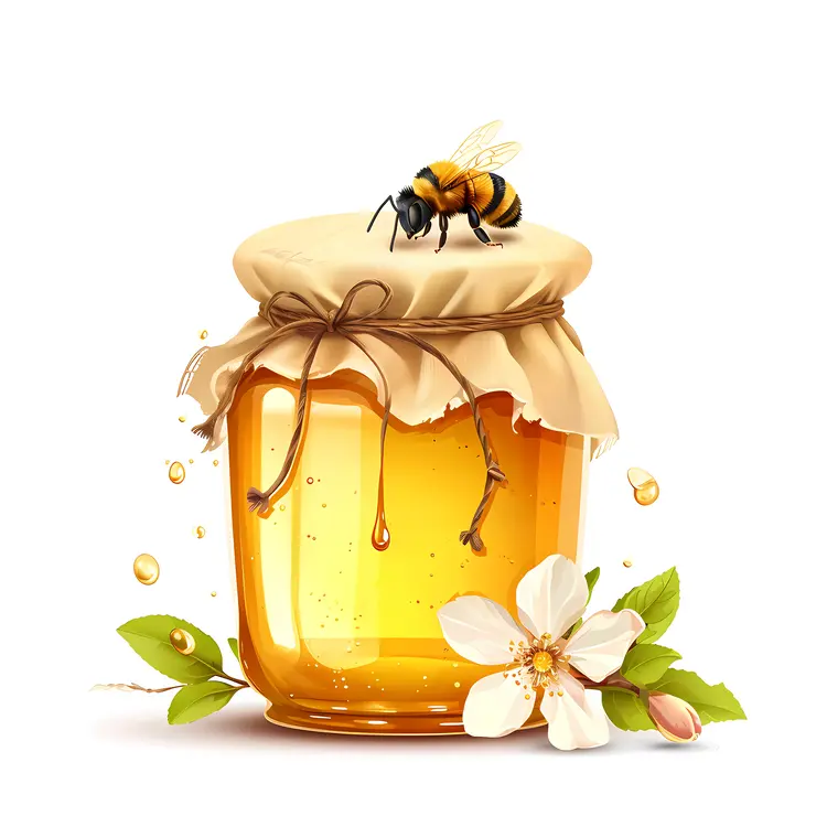 Honey Jar with Bee and Flowers