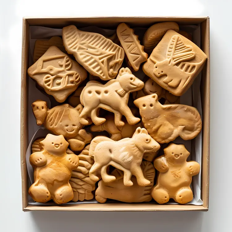 Assorted Animal Shaped Cookies in a Brown Box