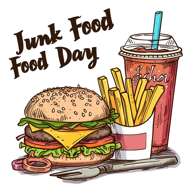 Junk Food Day Celebration with Burger and Fries