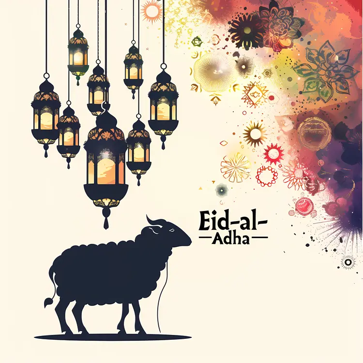 Sheep Silhouette with Lanterns for Eid-al-Adha