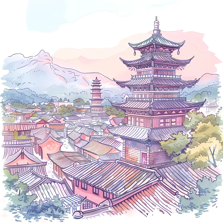 Traditional Pagoda in Scenic Landscape