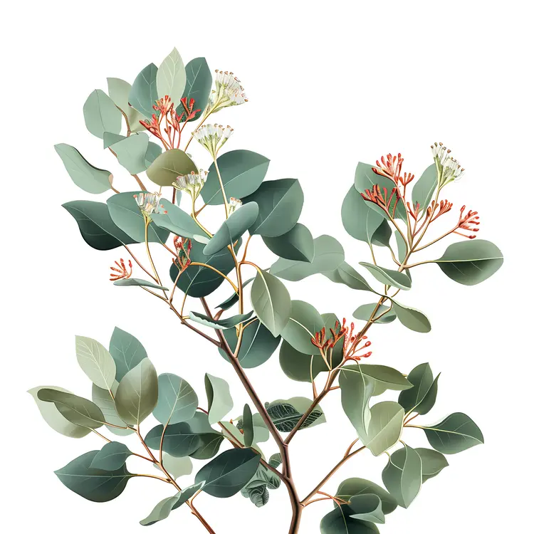 Eucalyptus Branch with Flowers