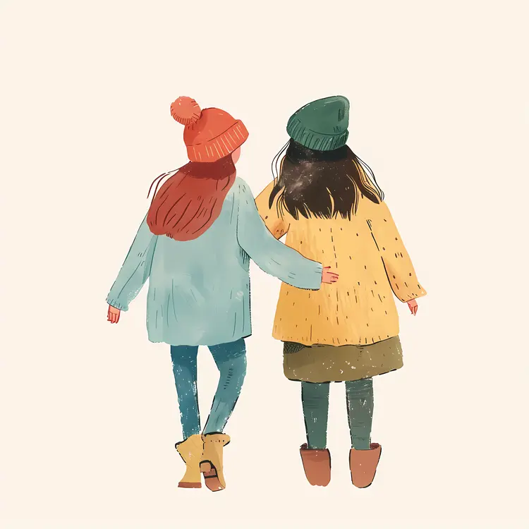 Two Girls Walking Illustration