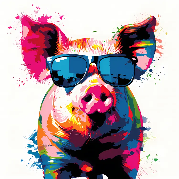 Colorful Pig with Sunglasses Illustration