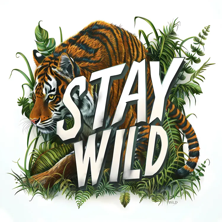 Stay Wild Text Art with Tiger Illustration