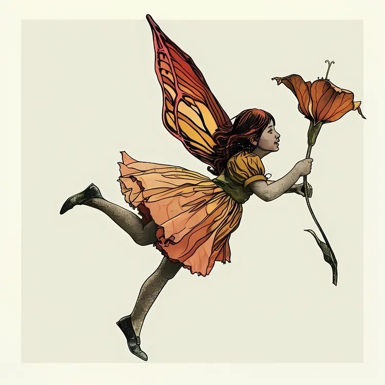 Flying Fairy Holding a Flower