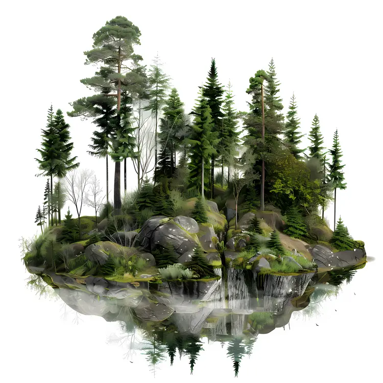 Tranquil Forest Island with Reflection