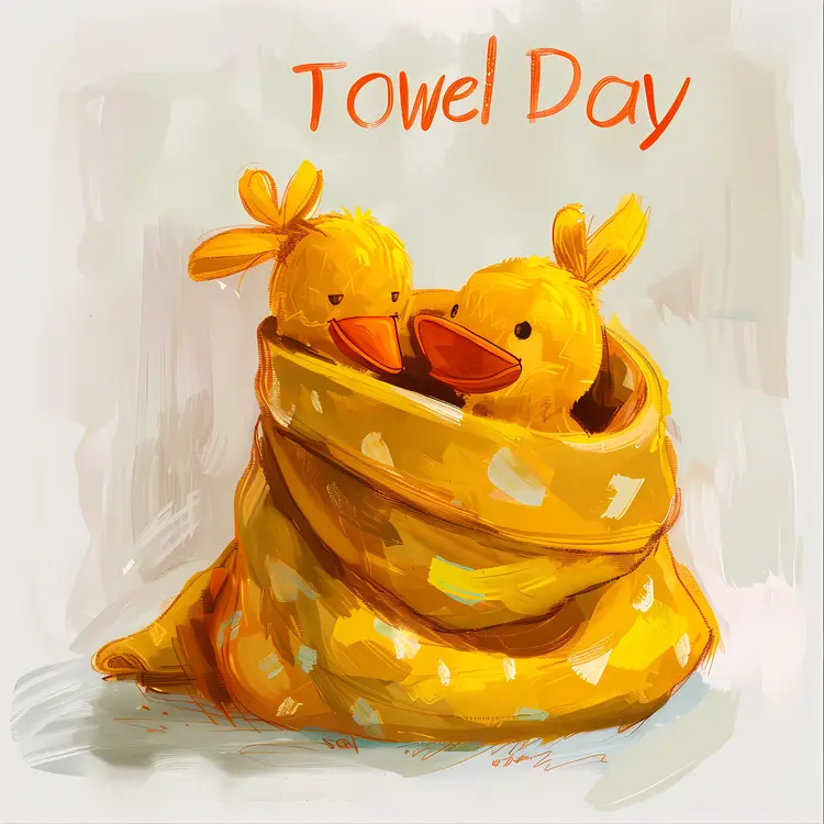 Yellow Towel with Ducks for Towel Day