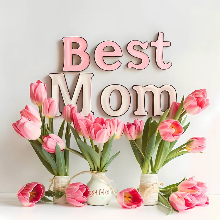 Best Mom with Pink Tulips