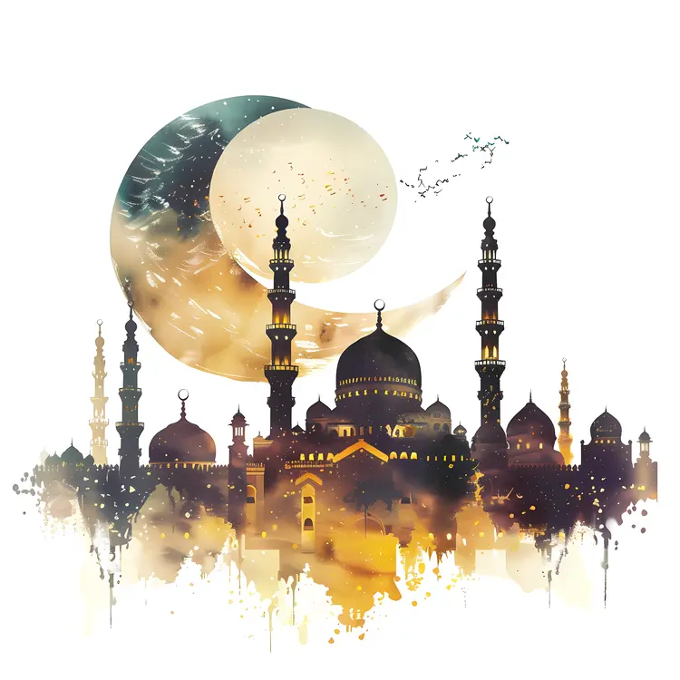 Artistic Mosque with Crescent and Sky
