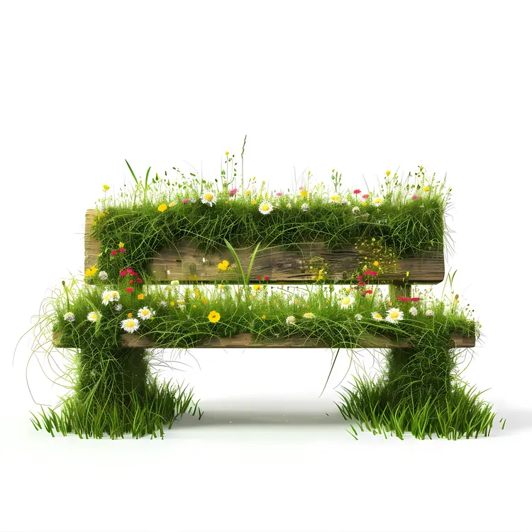 Floral Grass Bench in a Garden Setting