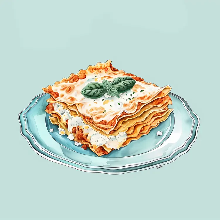 Lasagna with Basil on a Plate