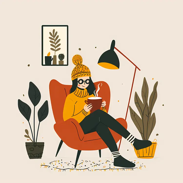 Woman Reading with Plants
