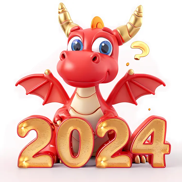 Cute Red Dragon with 2024 for New Year
