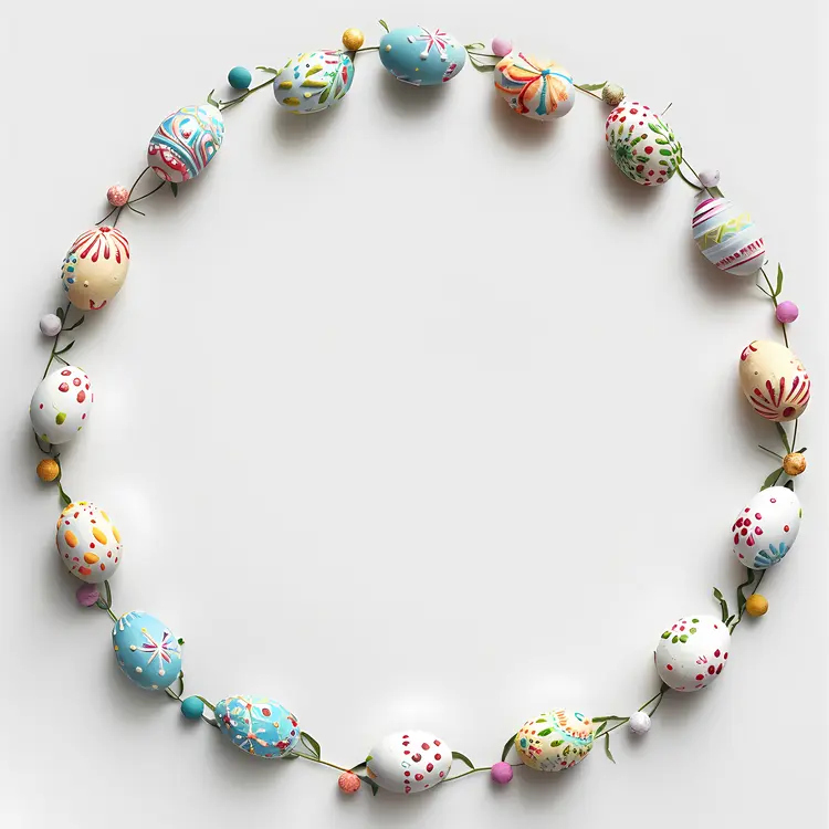Colorful Decorated Easter Eggs in a Circle