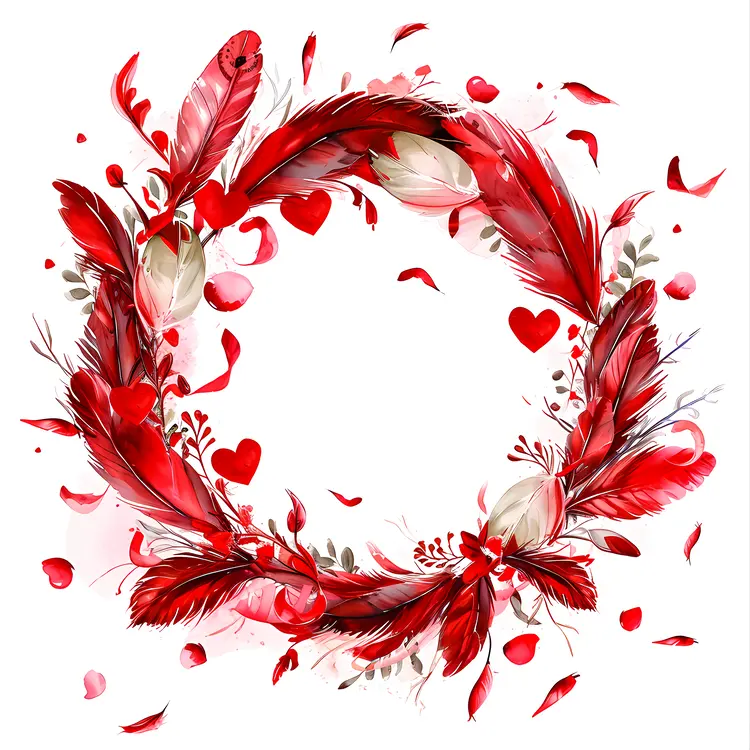 Beautiful Red Feather and Flower Wreath