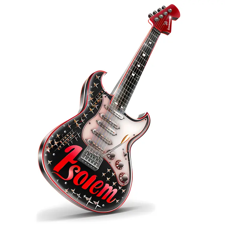 Black Electric Guitar with 'Asoem' Text