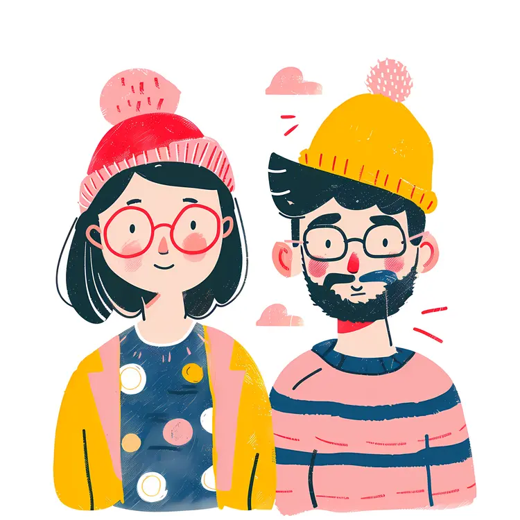 Cartoon Couple in Winter Outfits