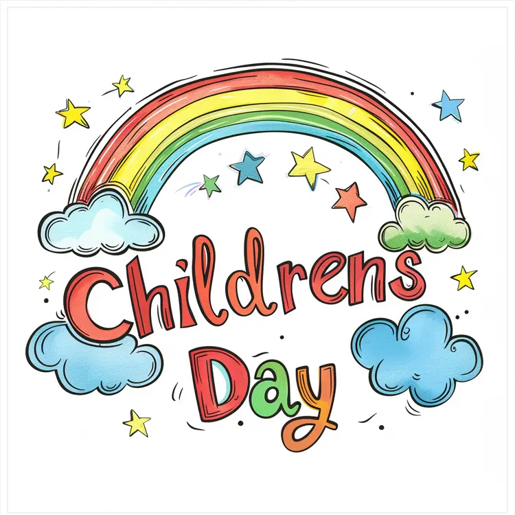 Colorful Children's Day Celebration with Rainbow and Stars