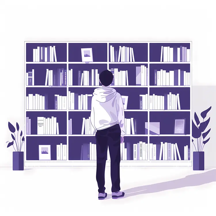 Person Standing in Front of Bookshelves