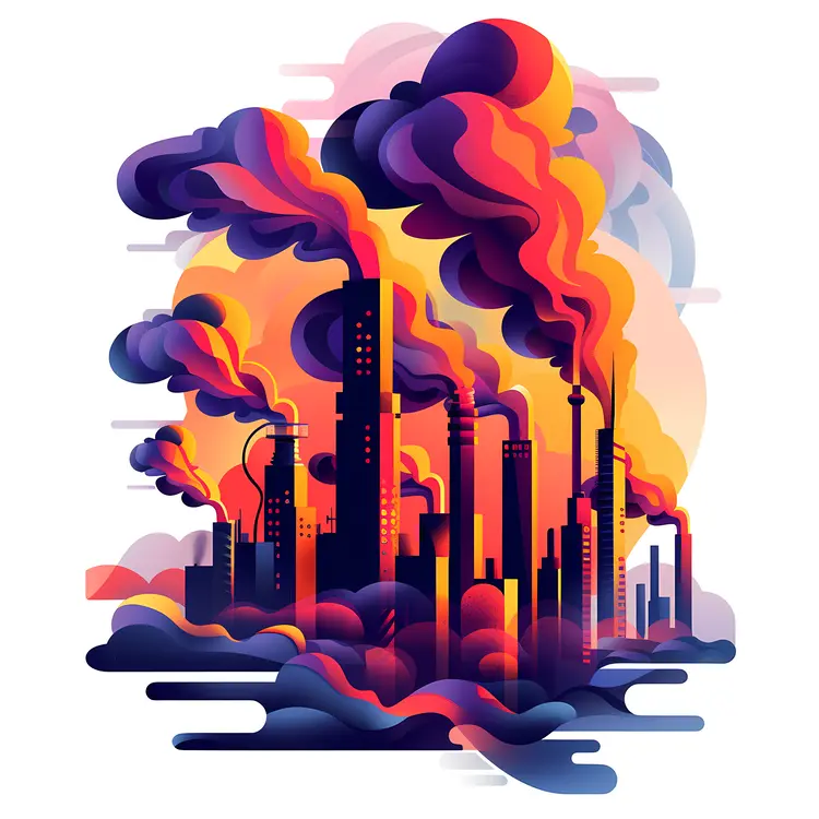 Factory with Colorful Smoke Emissions