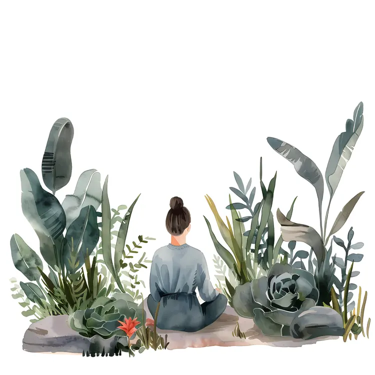 Woman Meditating Among Plants