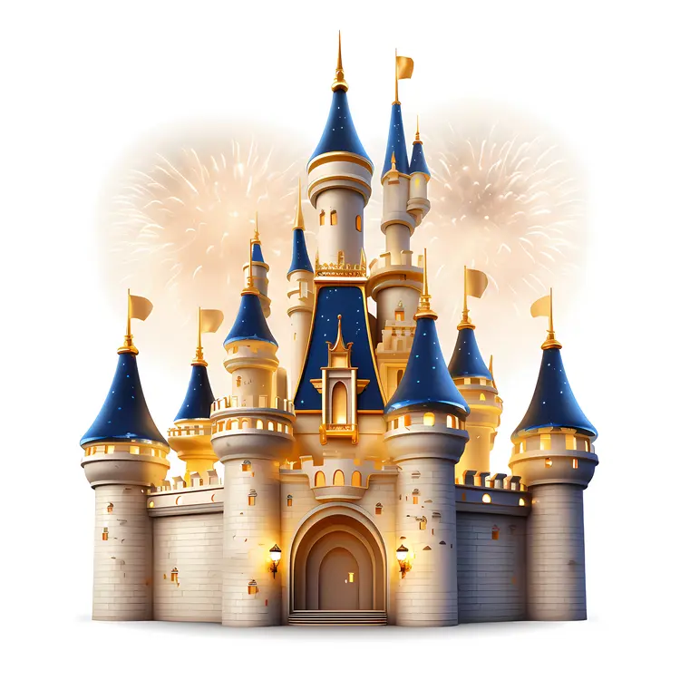 Fantasy Castle with Towers and Flags