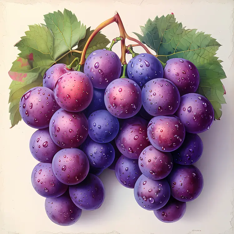Juicy Purple Grapes with Water Droplets