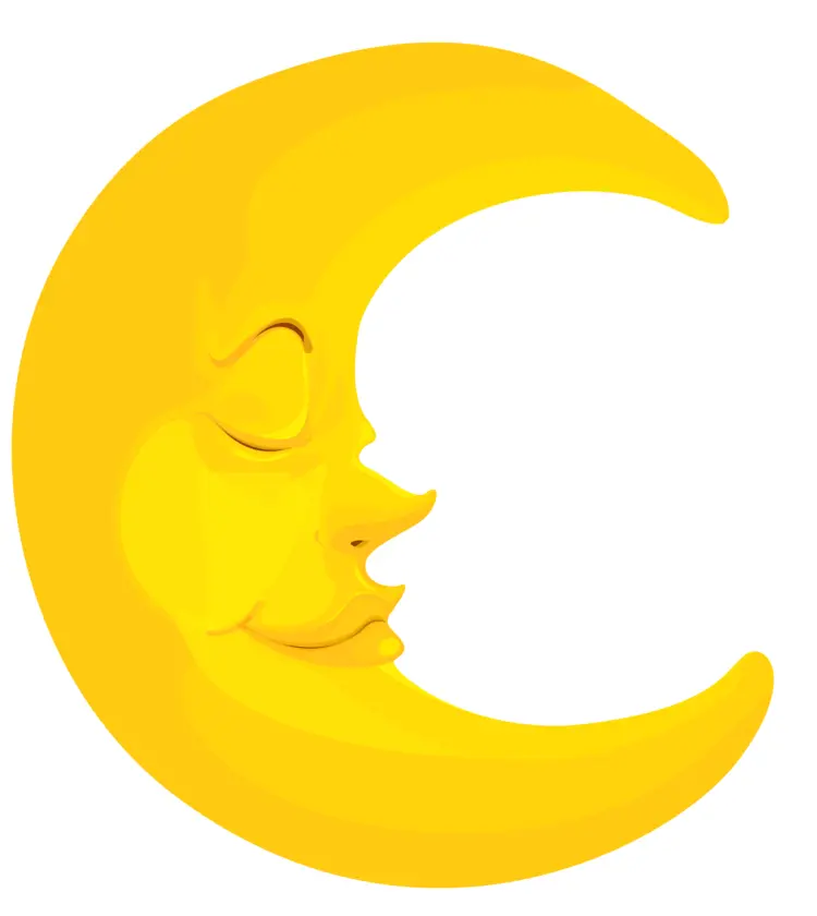 Yellow Crescent Moon with Face