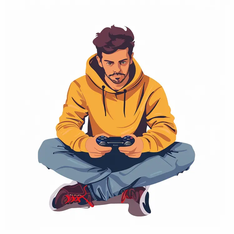 Boy in Yellow Hoodie Playing Video Games
