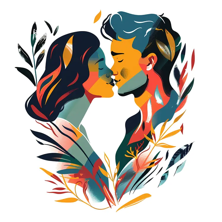 Colorful Couple Kissing Illustration