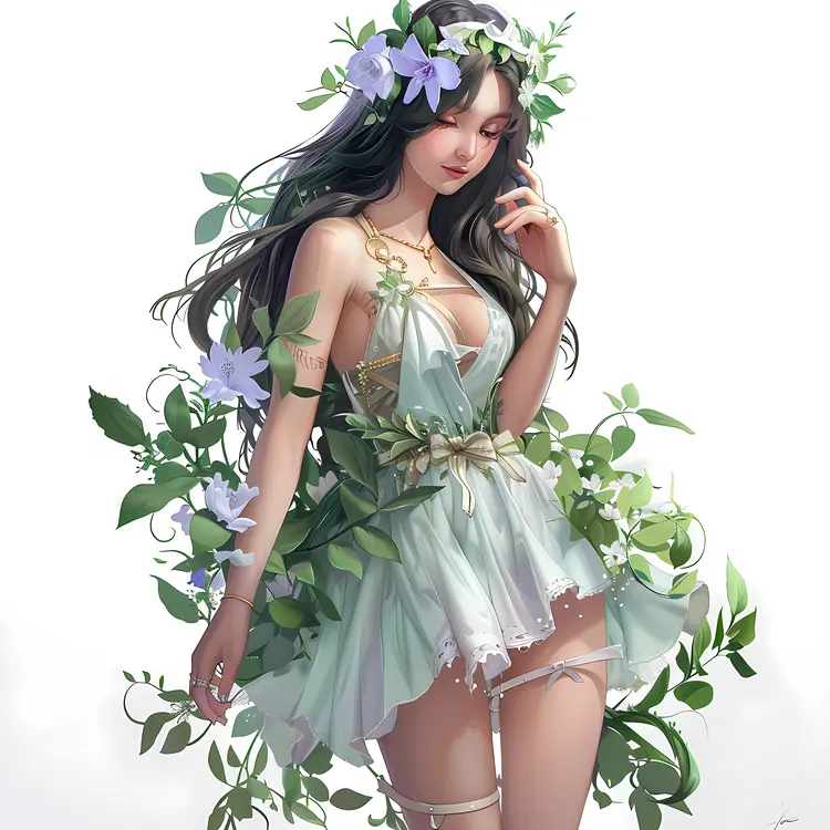 Beautiful Girl with Floral Dress