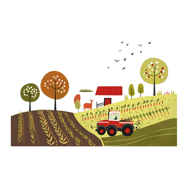 Countryside Farm Scene with Tractor