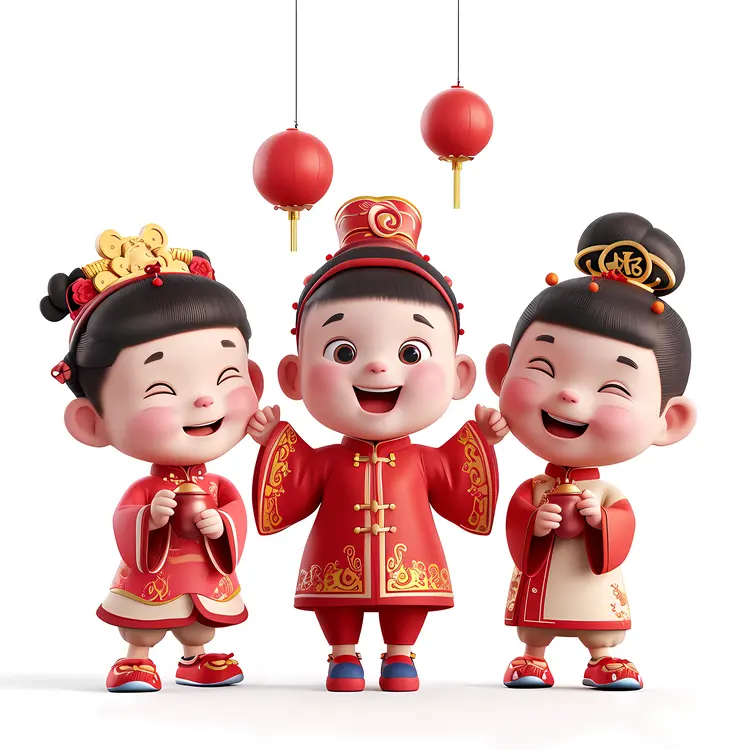 Children in Traditional Attire with Lanterns
