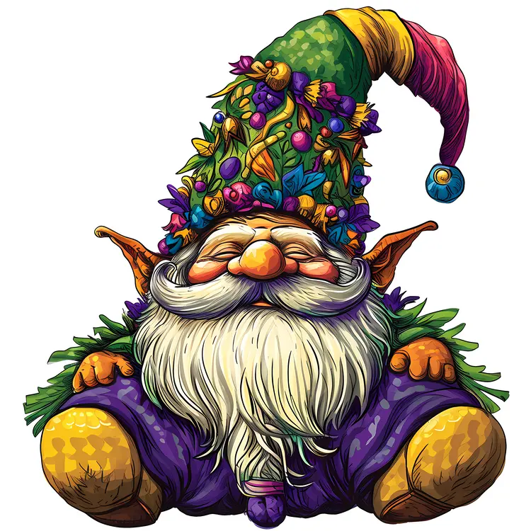 Gnome with Floral Hat and Colorful Outfit