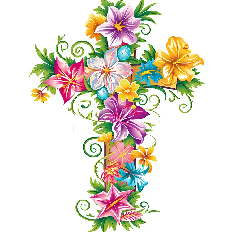 Floral Cross with Vibrant Flowers