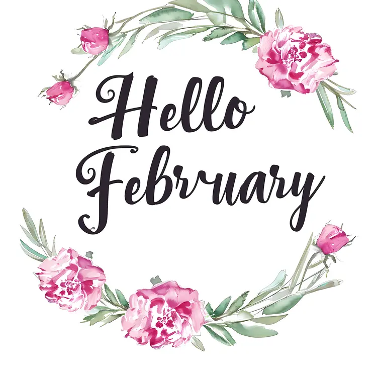 Hello February with Pink Flowers Wreath
