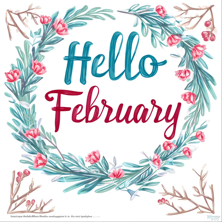 Hello February with Pink Flowers Wreath