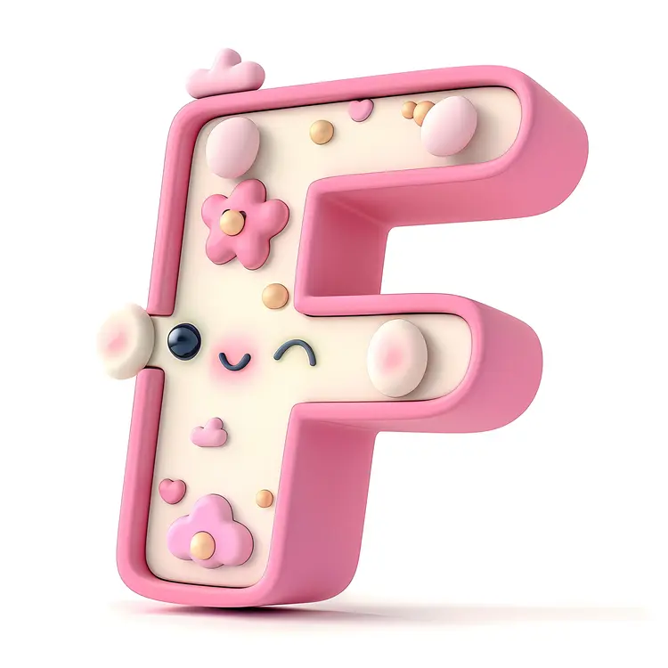 Cute Pink Letter F with Flowers