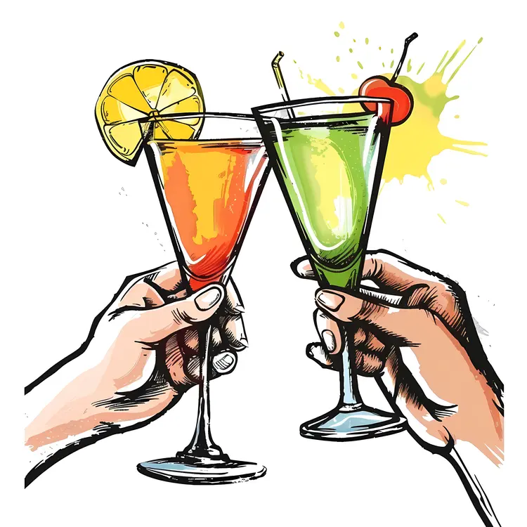 Cheers with Colorful Cocktails and Fruit Garnish